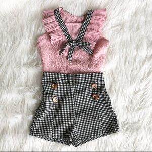 Bear Leader Girl Pink Mauve Gingham Checkered 2 piece outfit 12M